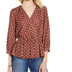 Halogen Rust Orange Polka-Dot Blouse